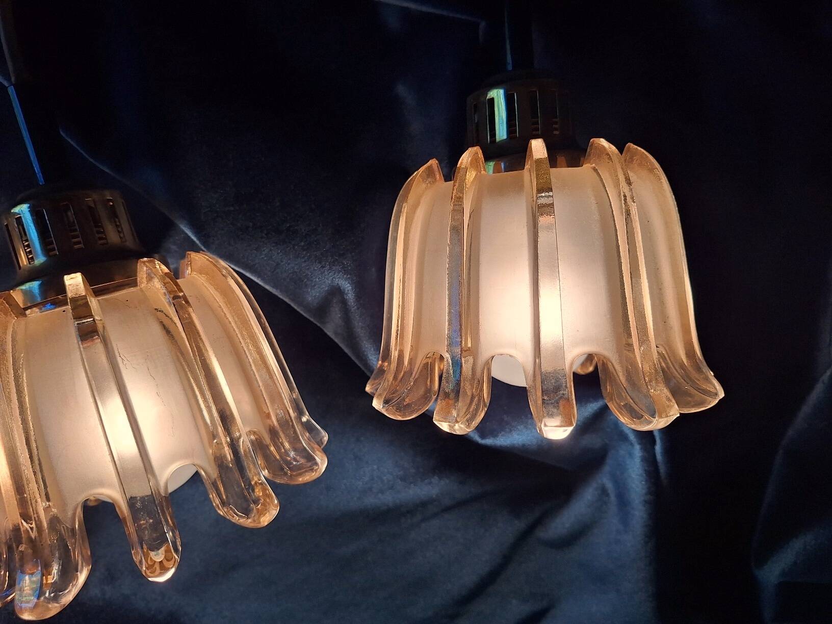 Set of 3 Doria pendant lights in amber-coloured frosted glass, 1960s