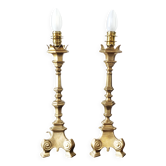 Old pair of gilded bronze lamps – Louis XIV style