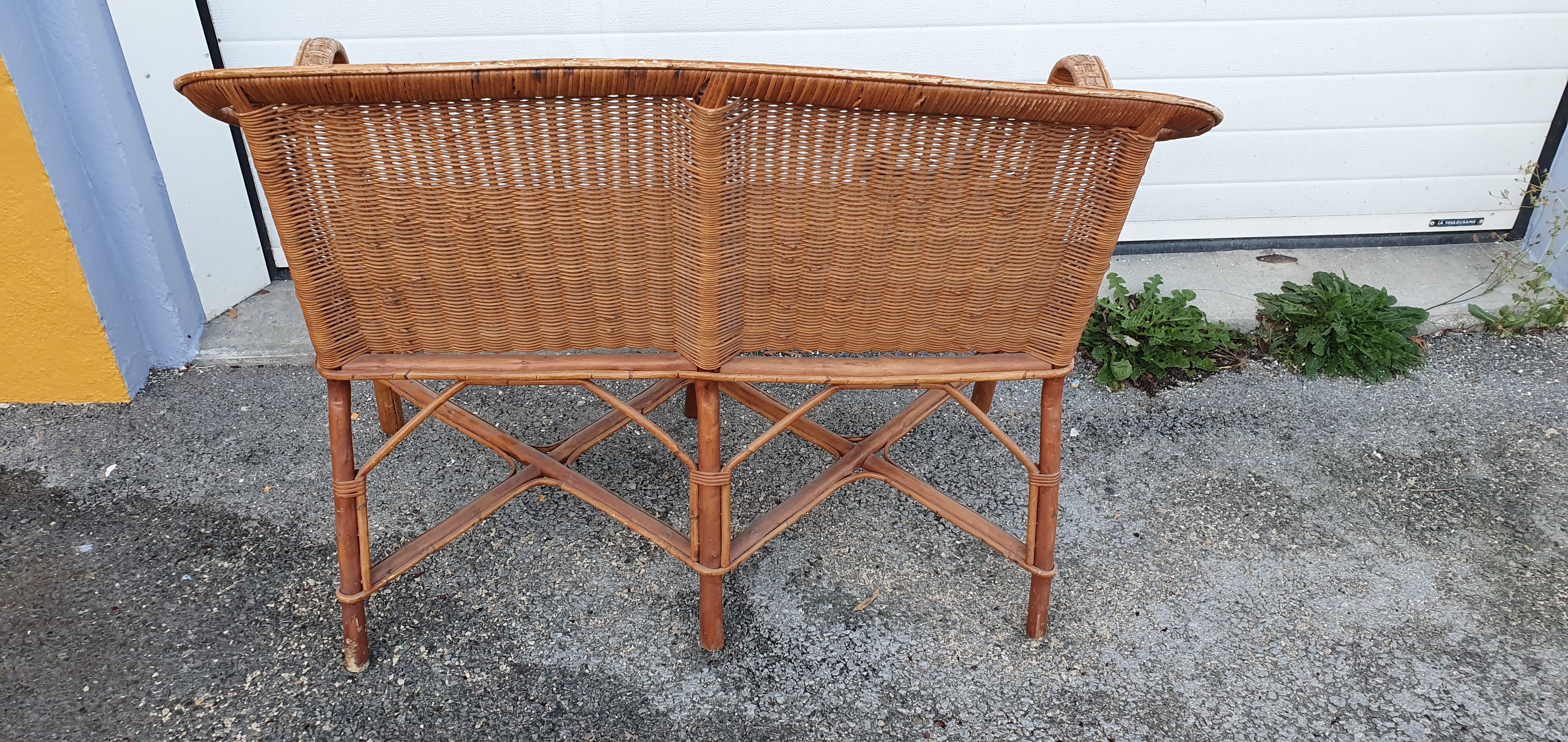 Rattan bench from 1970