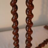 Pedestal table in wood and havana coloured leather tray