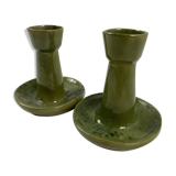 2 green coloured terracotta candlesticks