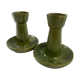 2 green coloured terracotta candlesticks