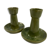 2 green coloured terracotta candlesticks