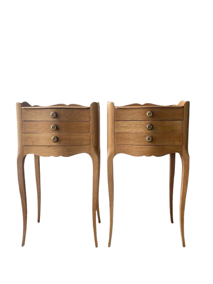 Paire de chevets en chêne - style Louis XV rustique- bois blond brut