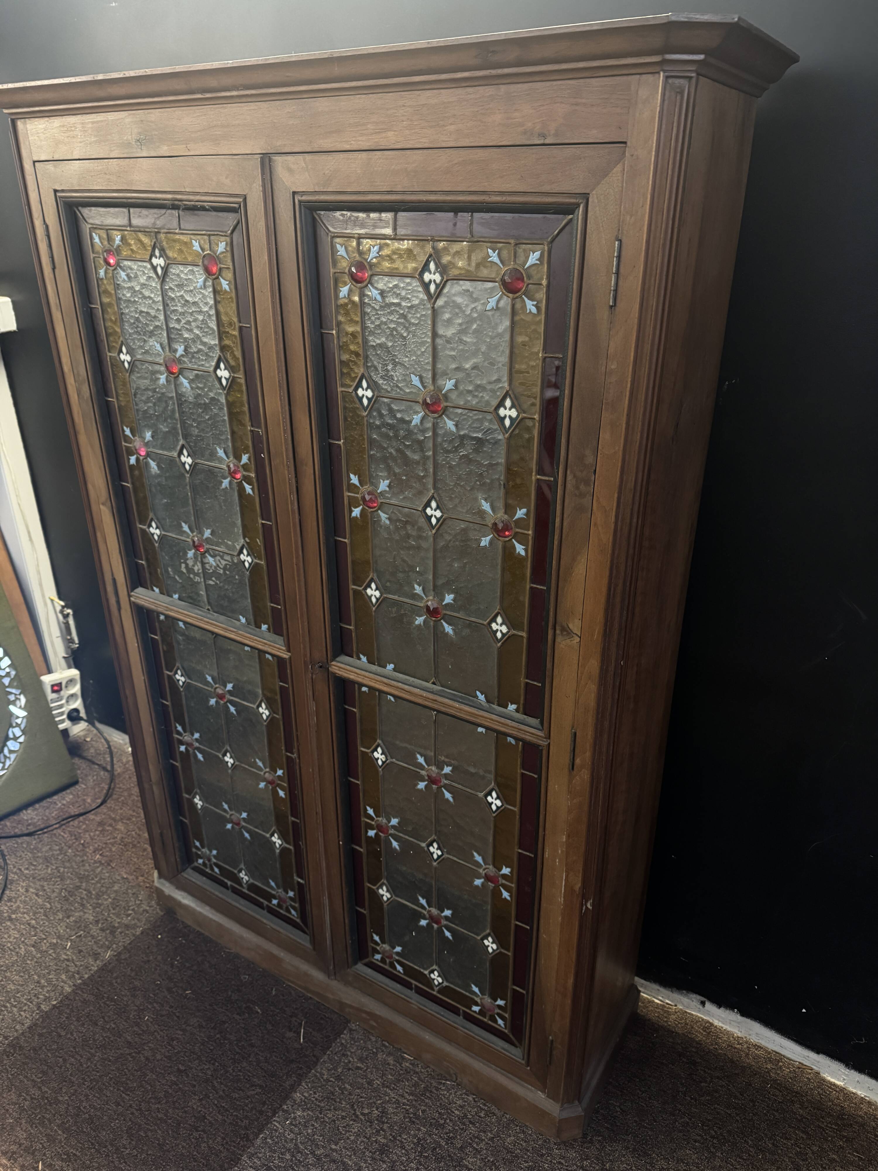 Antique presbytery display case – stained glass windows, religious inspiration