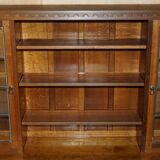 Vintage Robert Mouseman Thompson oak display cabinet with shelves and lighting.