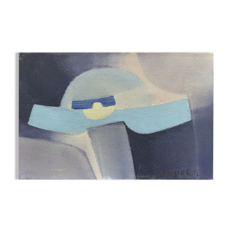 Tableau HST Abstraction "Composition bleue" signée Rougier : 1972