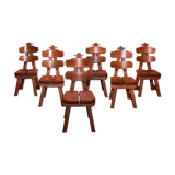 Vintage mid century brutalist solid oak dining chairs, 70