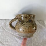 Antique cup, plump shape, organic material with handle, signed JPG, Pougues-les-eaux, pyrite stoneware