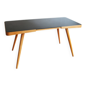 Table basse vintage des années 1960 avec un verre opaxite noir par Jiri Jiroutek