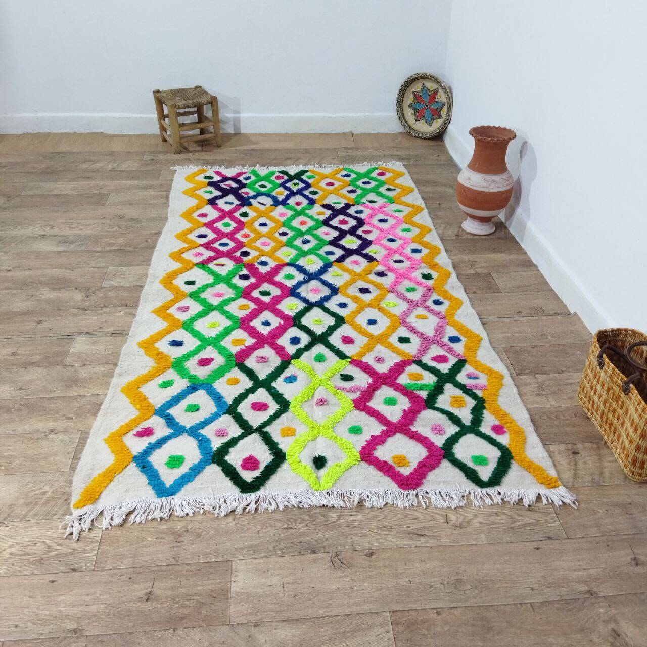 Handmade wool Berber rug 245x133cm