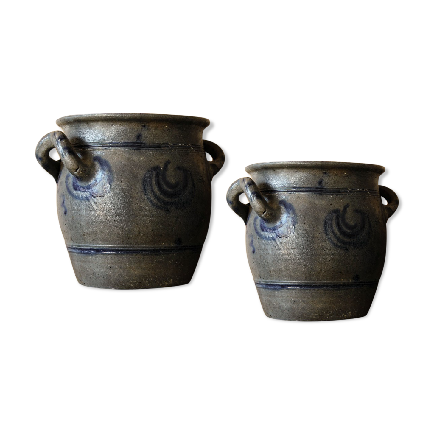 2 old Betschdorf, Alsatian salt pots with ears