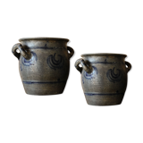 2 anciens Betschdorf, pots à sel alsaciens en grés avec oreilles