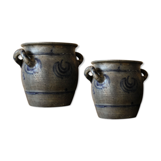 2 anciens Betschdorf, pots à sel alsaciens en grés avec oreilles