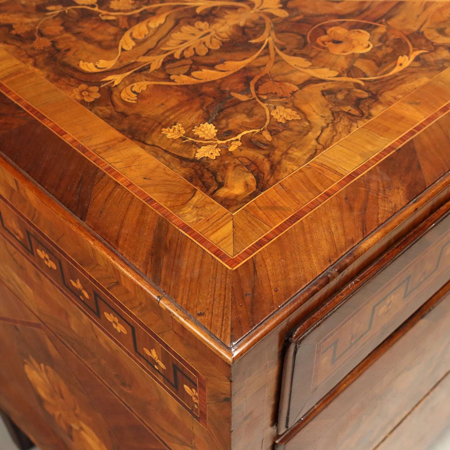 Pair of antique neoclassical walnut commodes from the 18th century.