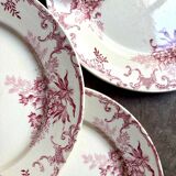 6 Boulenger & Cie flat plates in ecru and pink enamelled ironstone,
