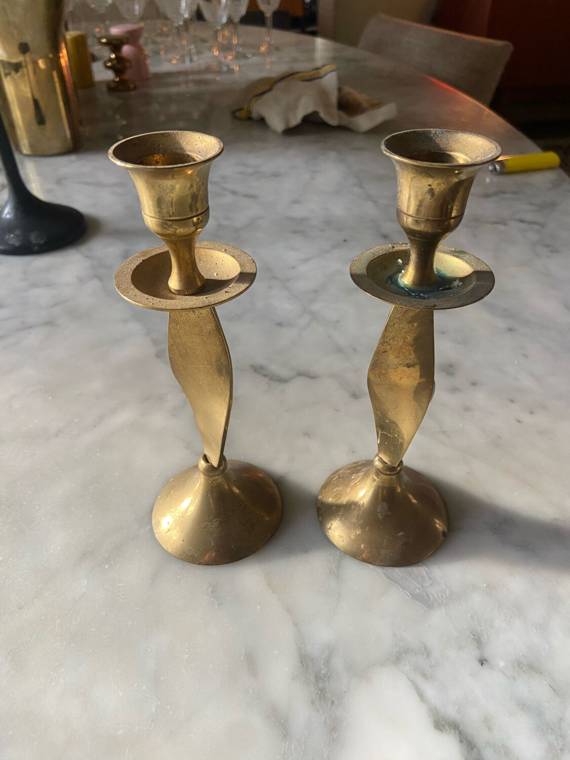 Pair of vintage brass candle holders