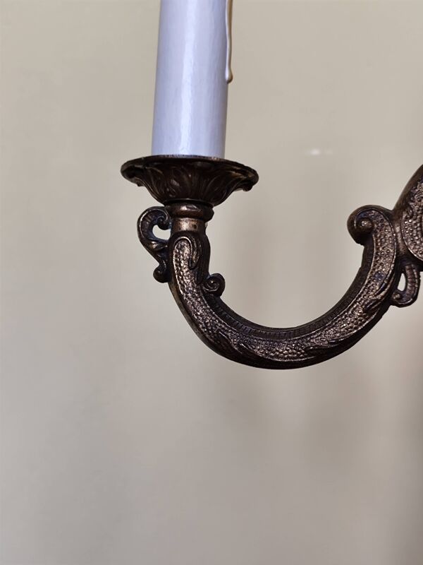 Lampe chandelier 3 feux en bronze style rocaille