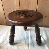 Vintage low stool 1970 in exotic wood