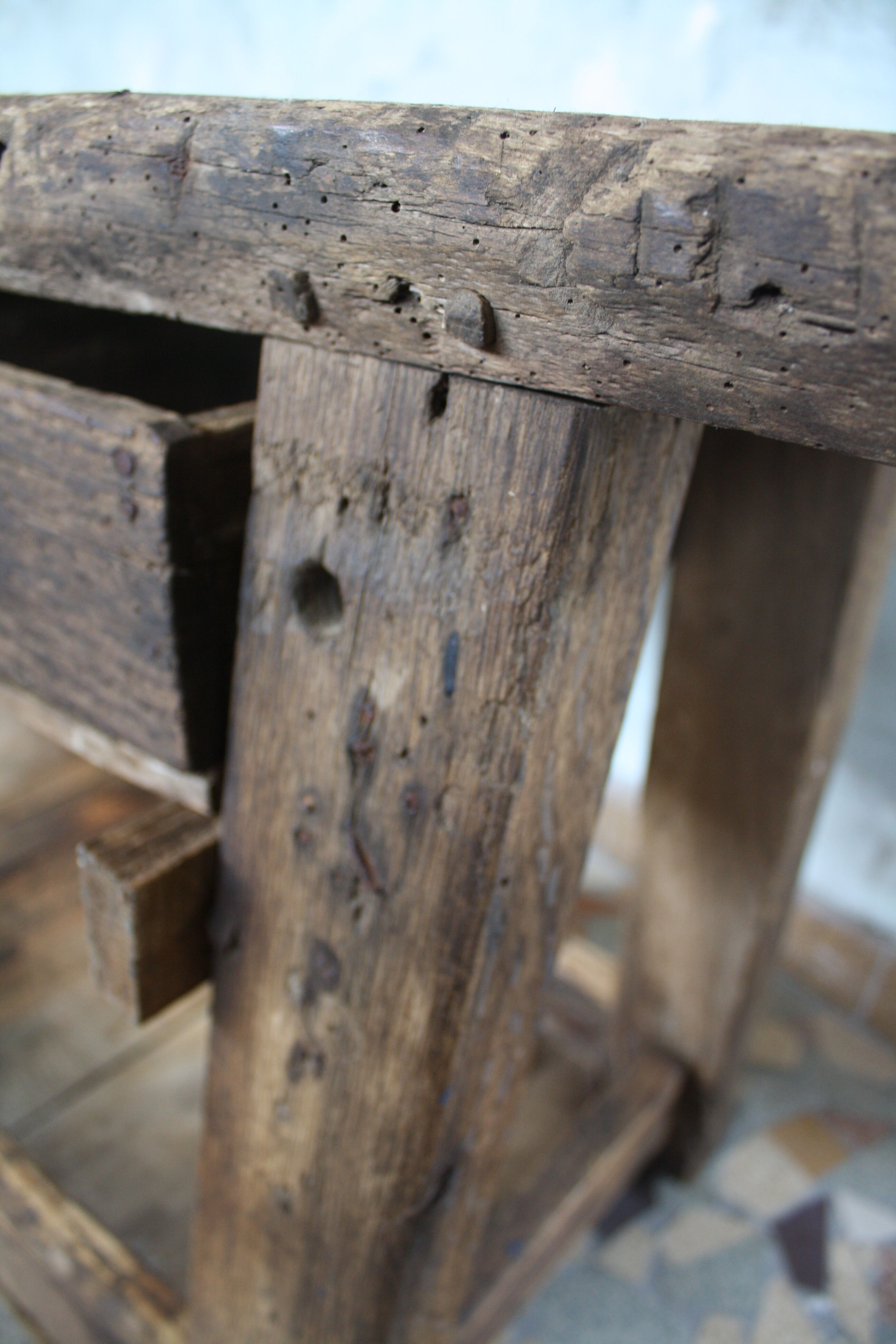 Ancient wooden workbench
