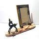 Art Deco Photo Frame Bambi Bronze Statuette and Mirror Glass 1940