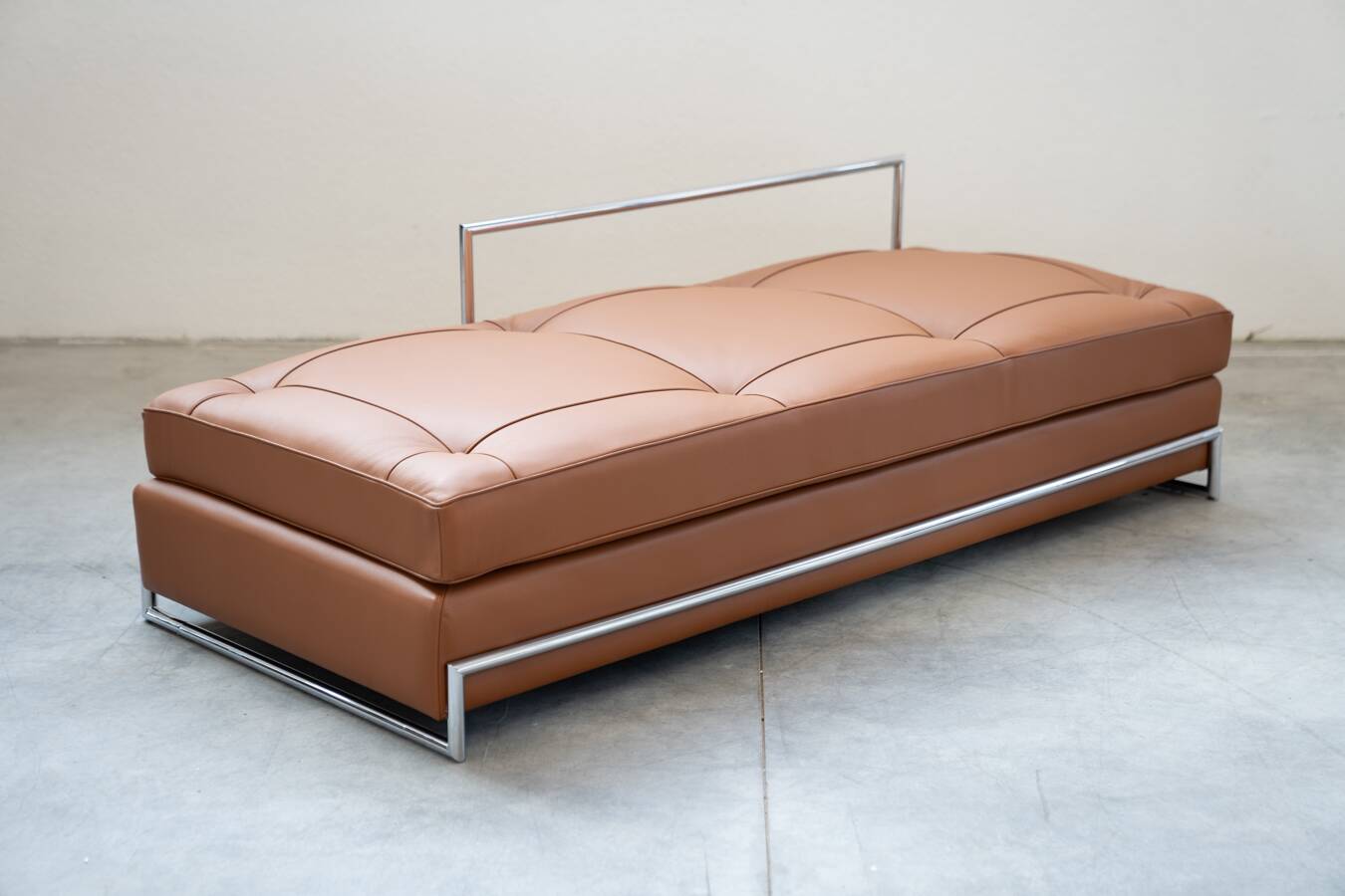 Cognac leather sofa bed, handmade by Eileen Gray, 1980/1990