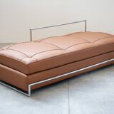 Cognac leather sofa bed, handmade by Eileen Gray, 1980/1990