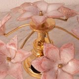 Lovely Murano Vintage Ceiling Light Pink Flowers, 1970s