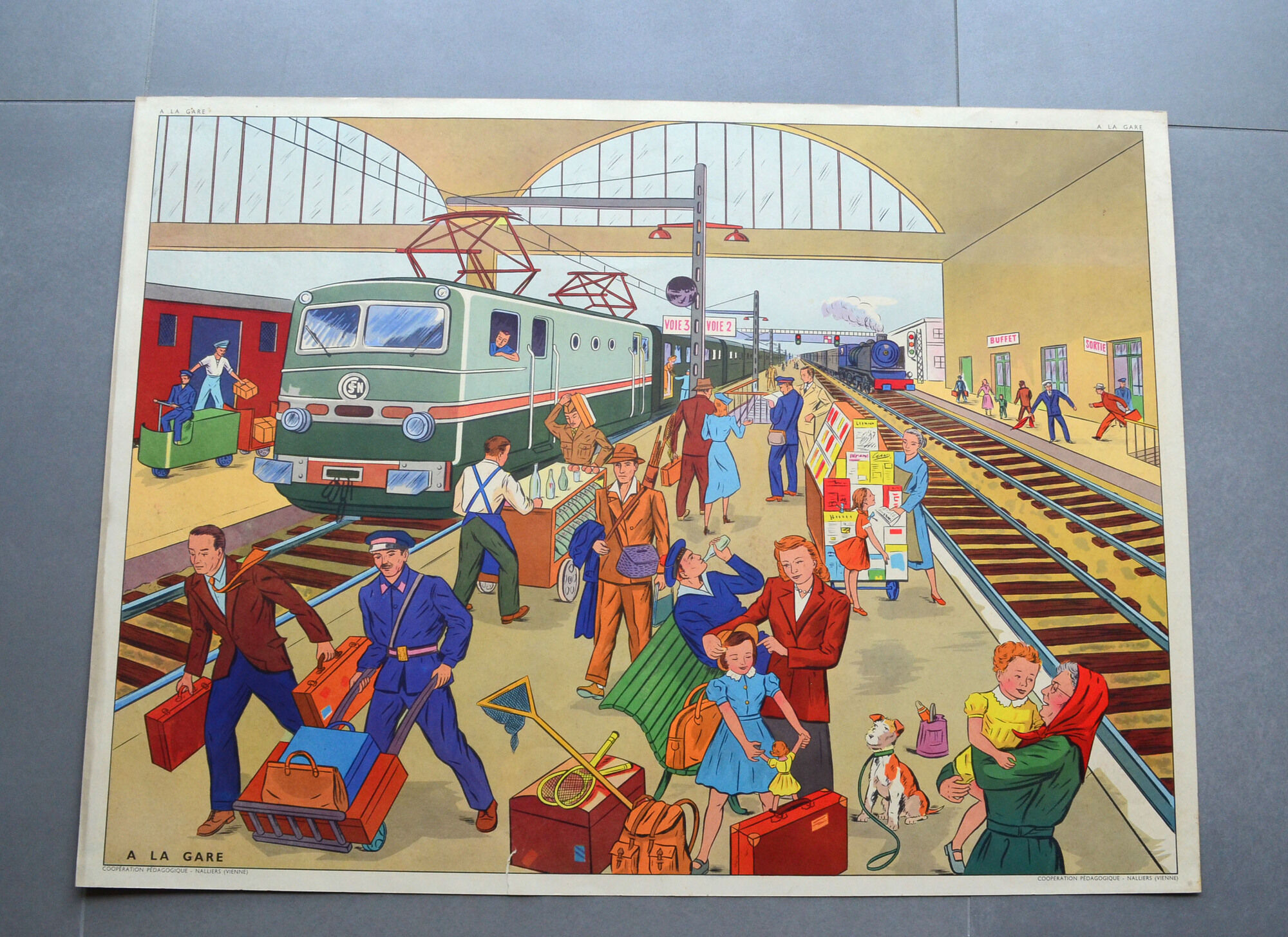Educational school poster nightingale front / back "The station" and "at the mechanic's"