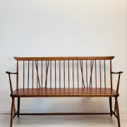 Vintage mid-century slatted bench from the 1960s.