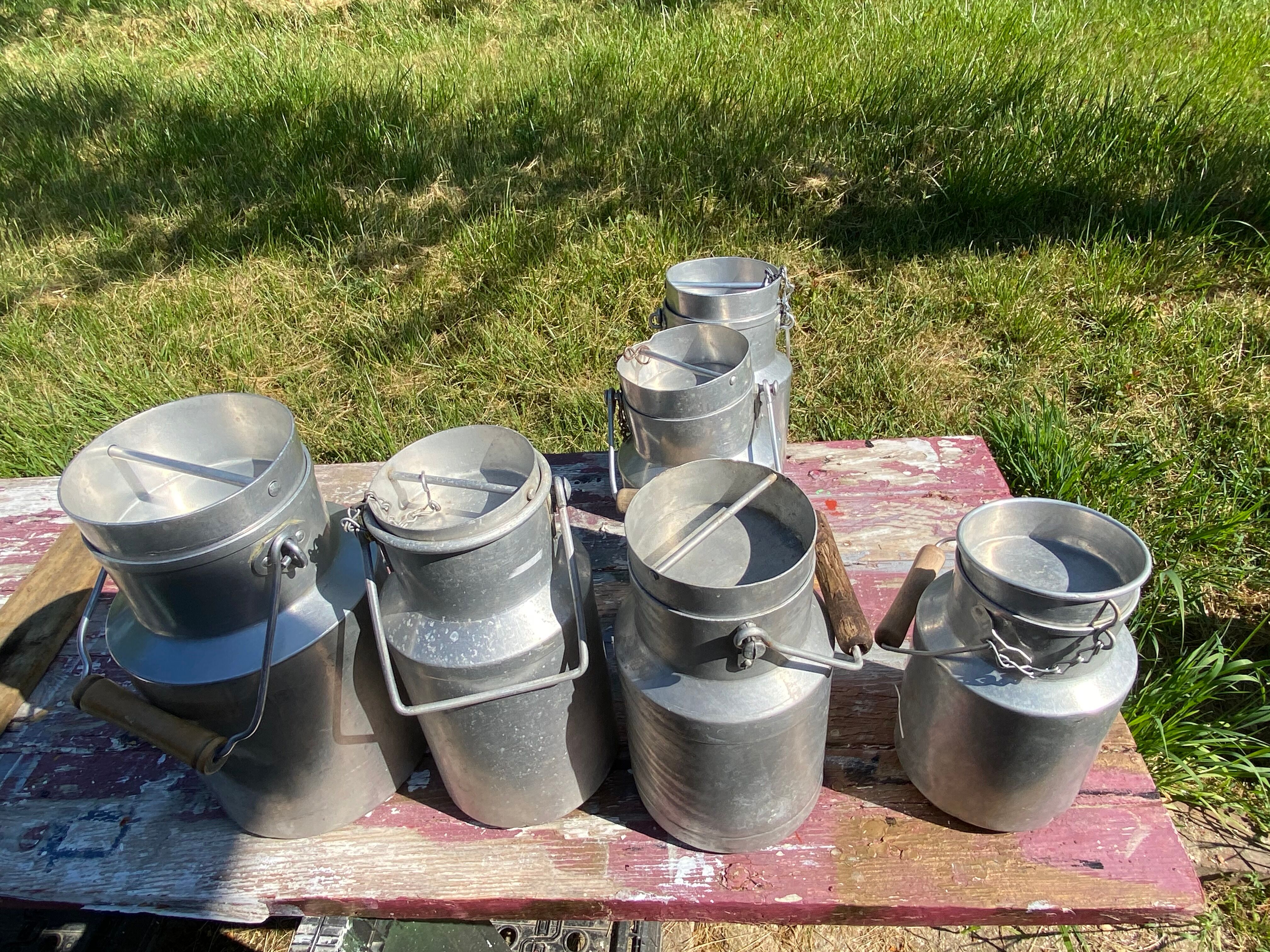 Lot de 6 bidons de lait en aluminium