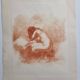 Print "Nude crouching on the pillow" in sanguine after Paul Belmondo, 29 x 34.5 cm