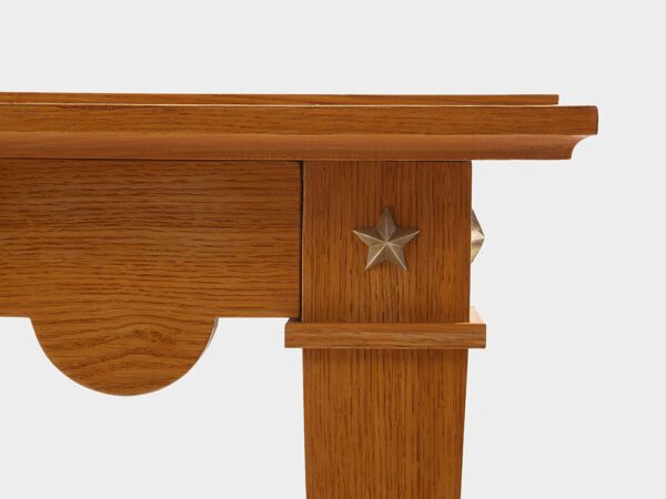 Table à jeux chêne laiton suédine verte vers 1940, Maxime Old