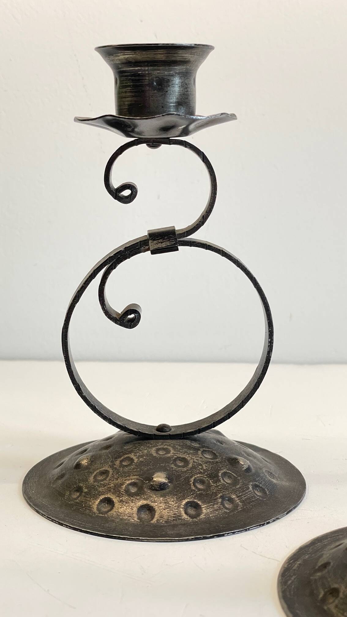 Vintage Black Patina Metal Candlesticks