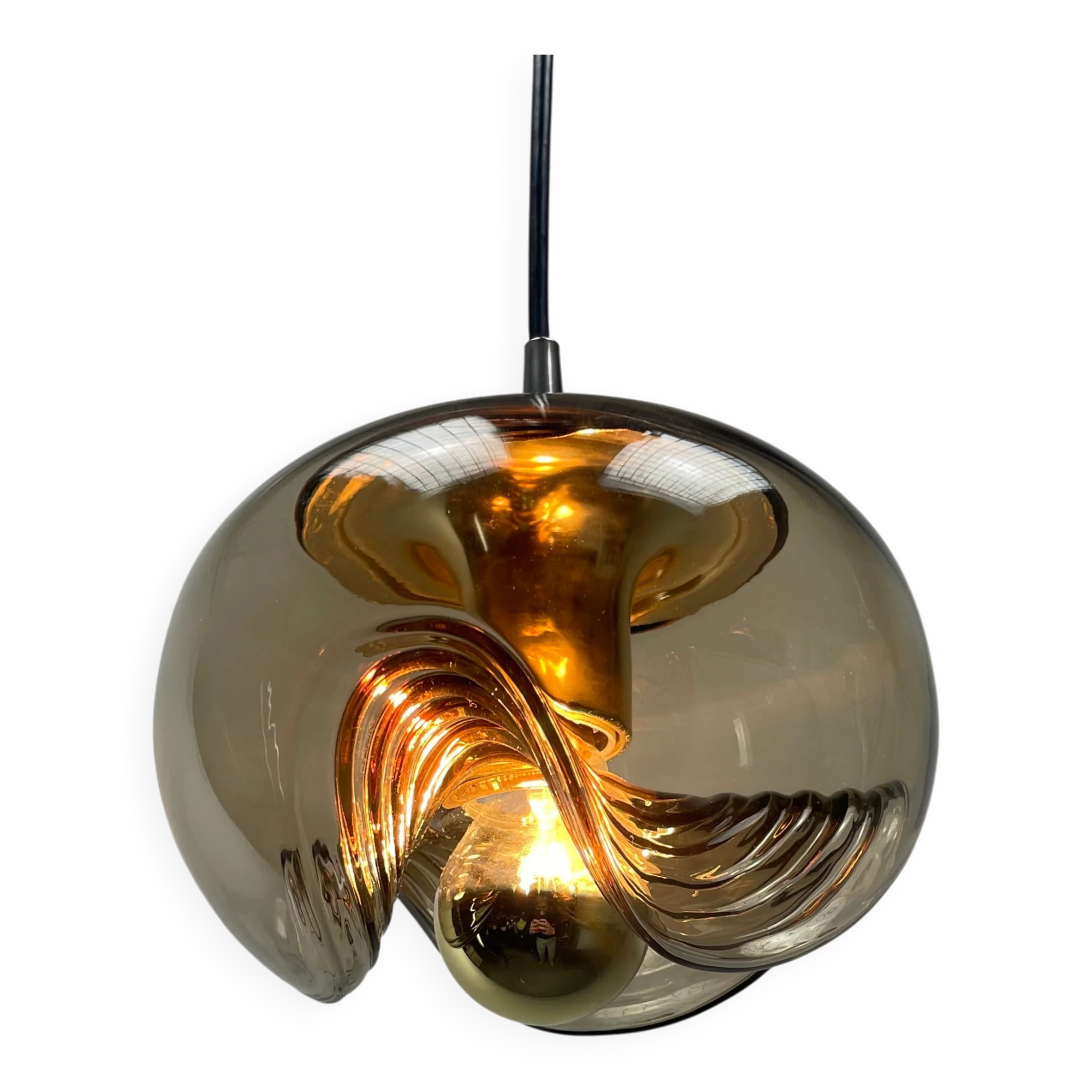 Futura suspension in smoked wavy glass by Peill & Putzler 1970
