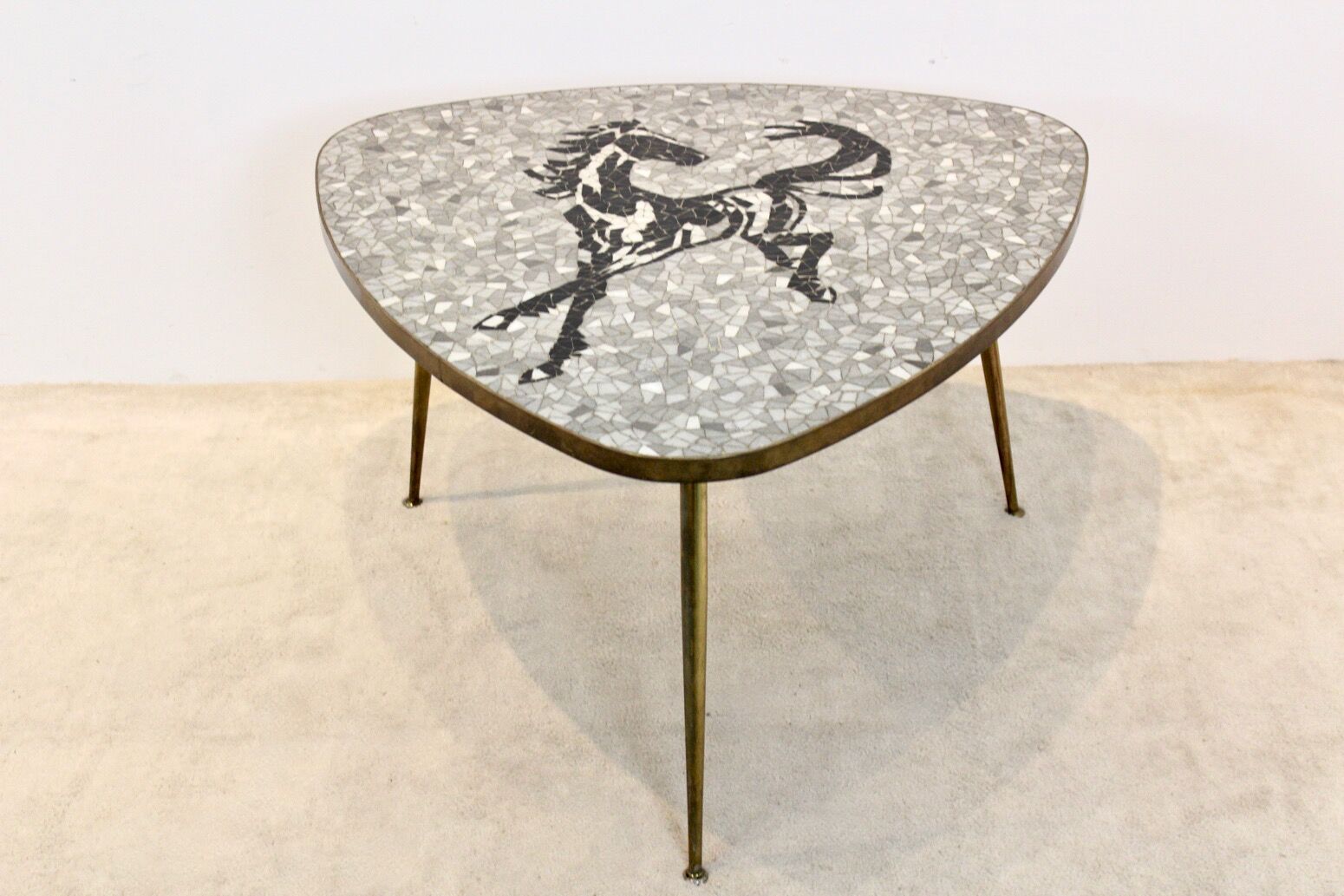 Mosaic and brass coffee or side table by Berthold Müller, 1960s