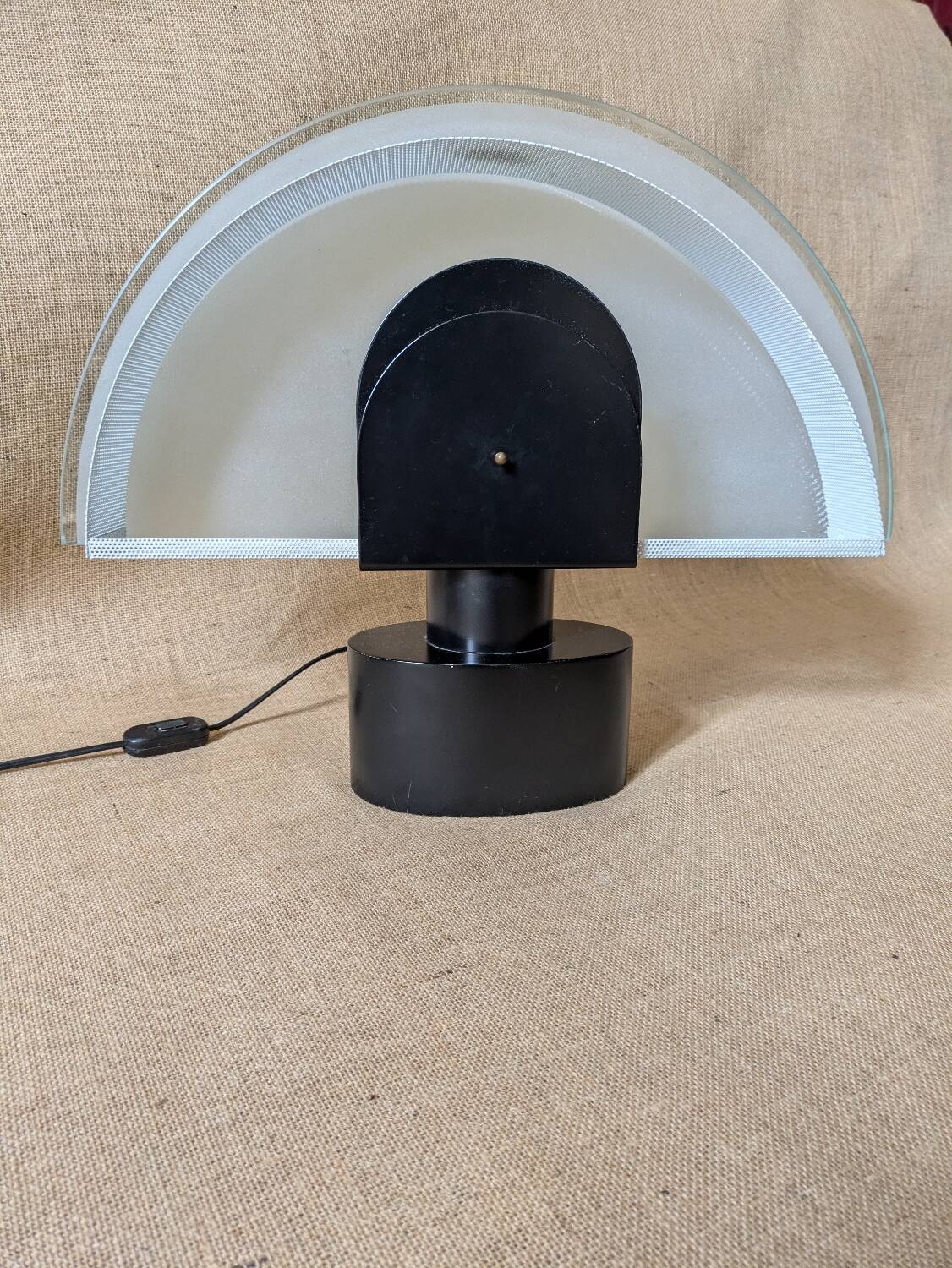 Vintage Zonca Italian Table Lamp – Frosted Glass & Black Base