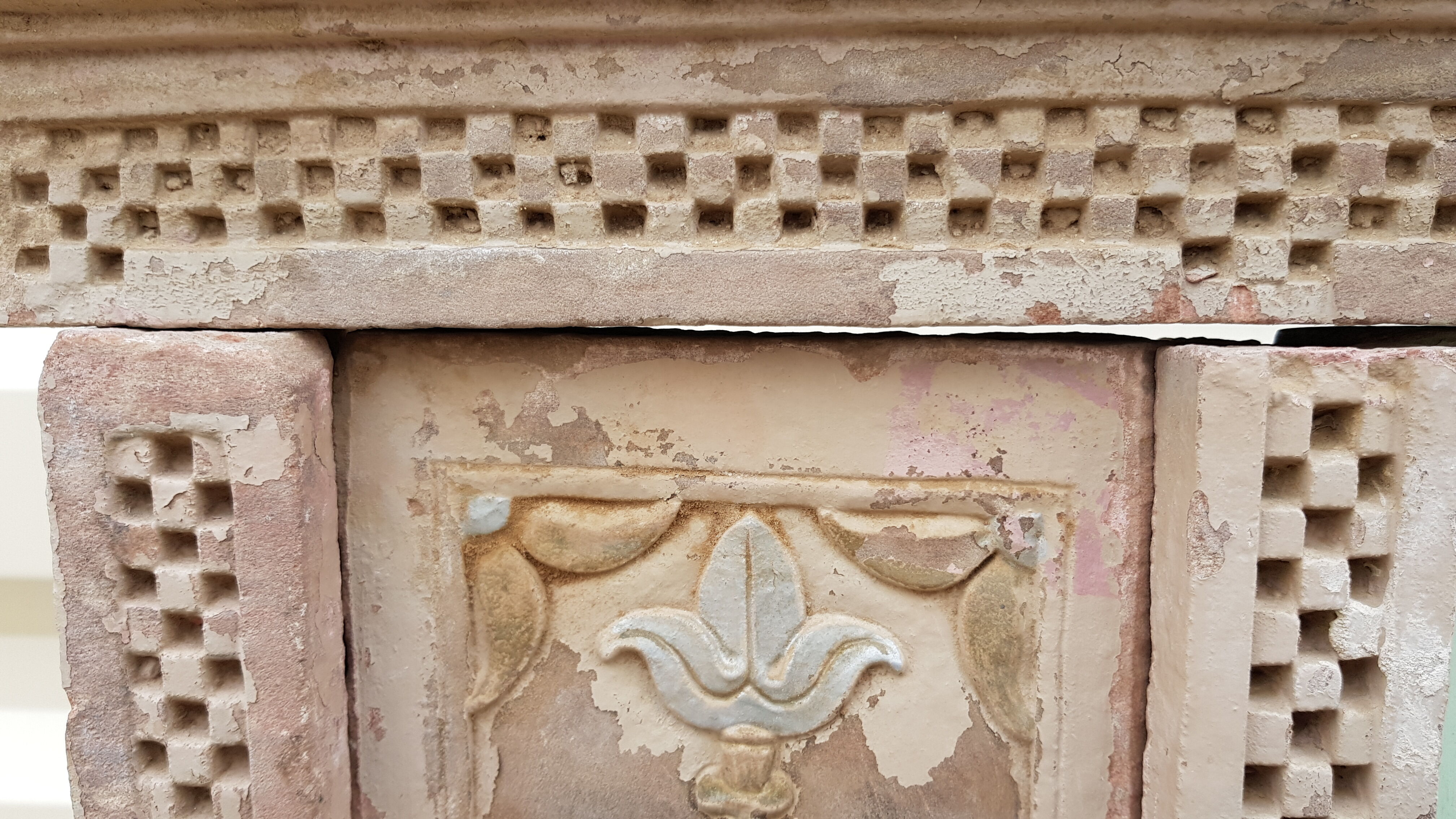 Fully hand-carved stone window with mirror