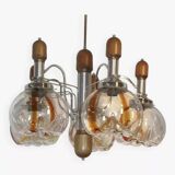 Lustre en verre de Murano bois et chrome pour Mazzega 60/70