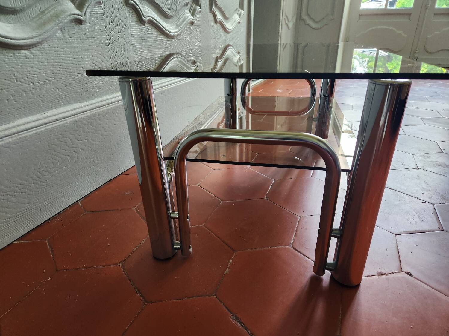 70s chrome and smoked glass coffee table