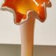 Large Floral Shaped Vase/Ruffled Neck. Blown/opaline art glass. Green/orange tones. Height 39.5 cm