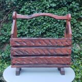 Brutalist pine magazine holder 1970