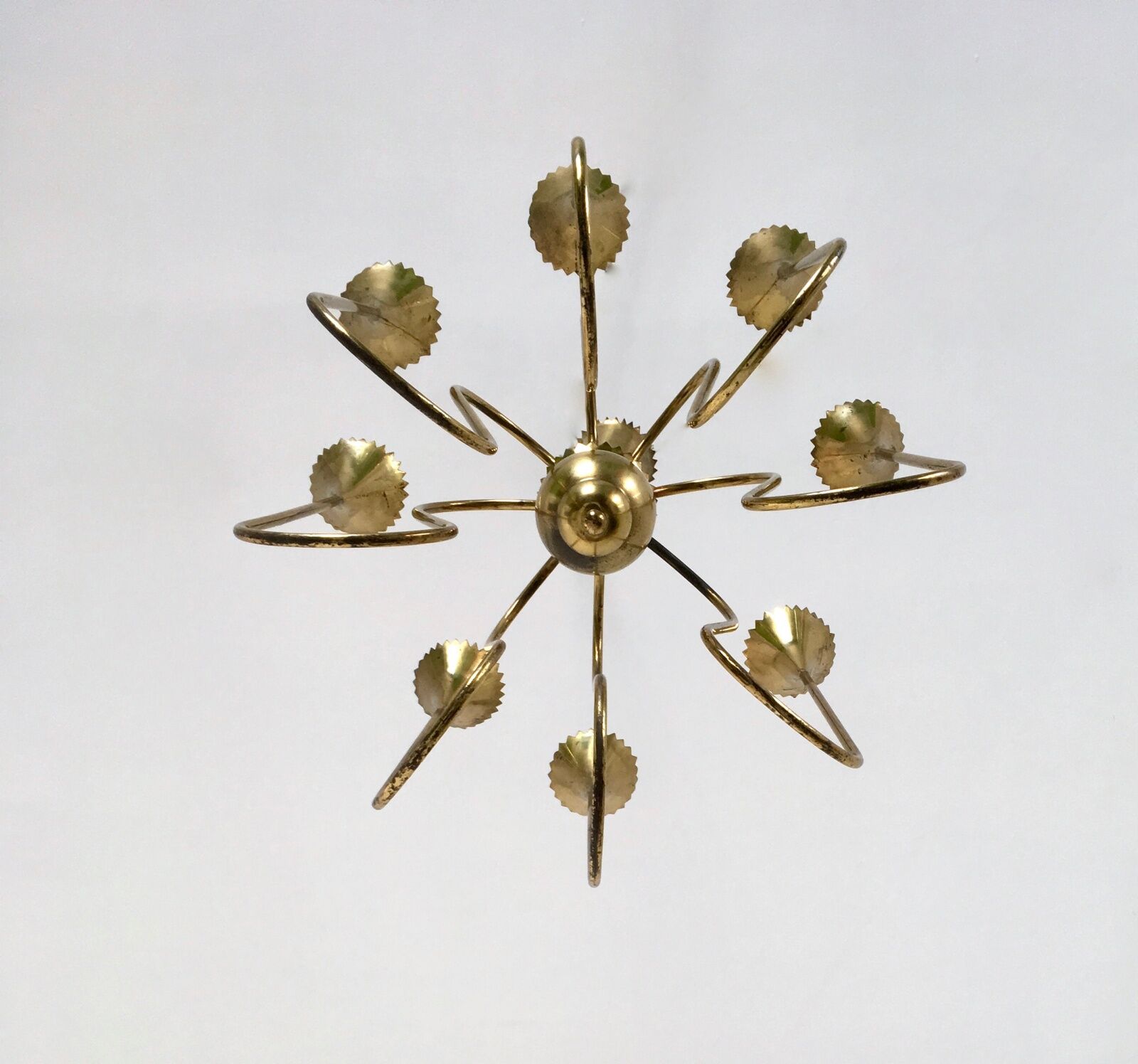 Vintage Eight-Light Brass Chandelier Highly Ascribable to Ulrich, Italy