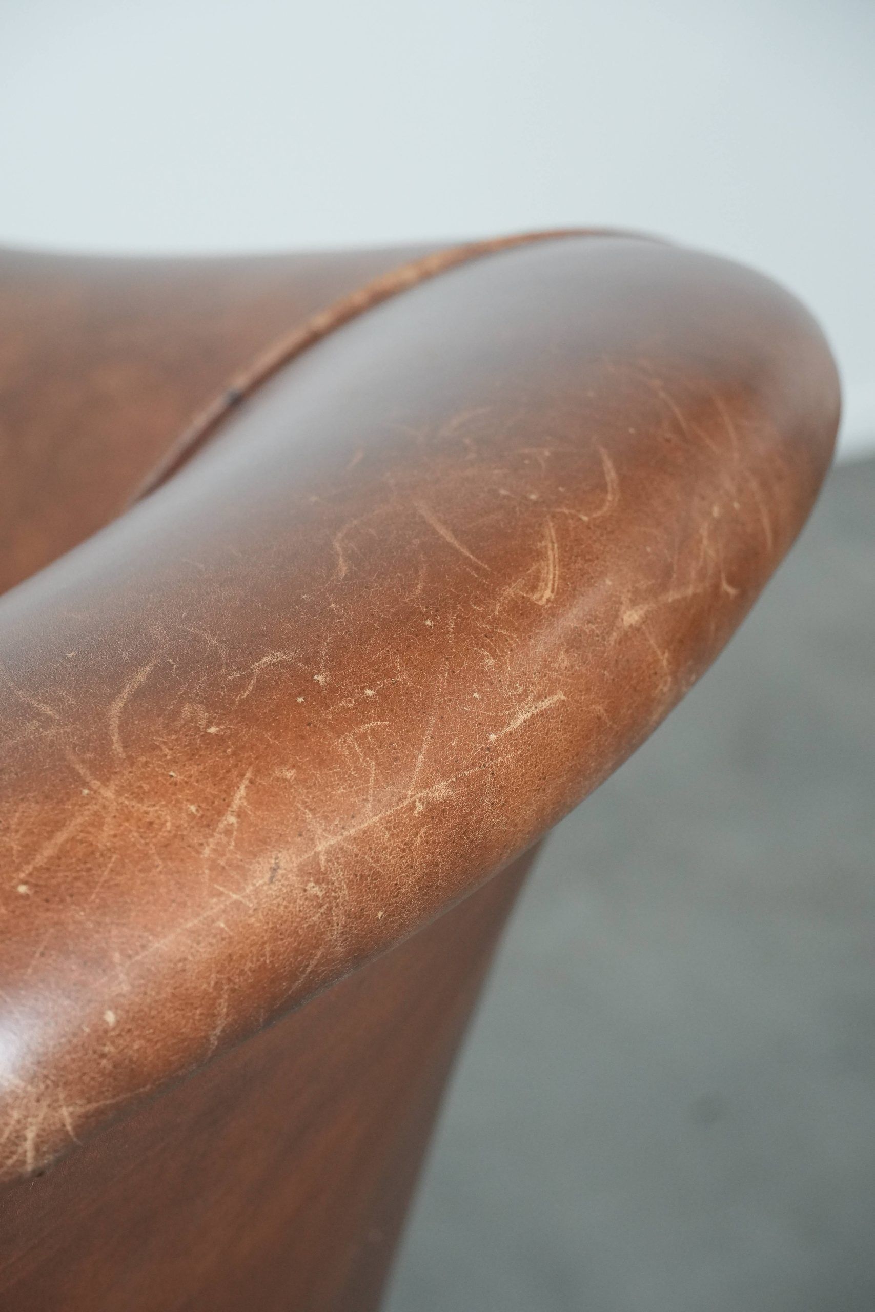 Cognac-coloured vintage cow leather club armchair in English style