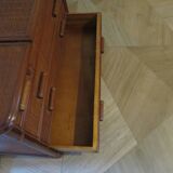 Vintage dressing table/chest - woven rattan - 5 drawers - mirror - 1960s/70s