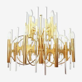Brass & glass chandelier by Maison Sciolari, 1970