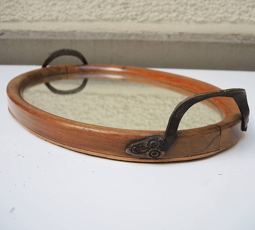 Antique wooden tray and art deco style mirror