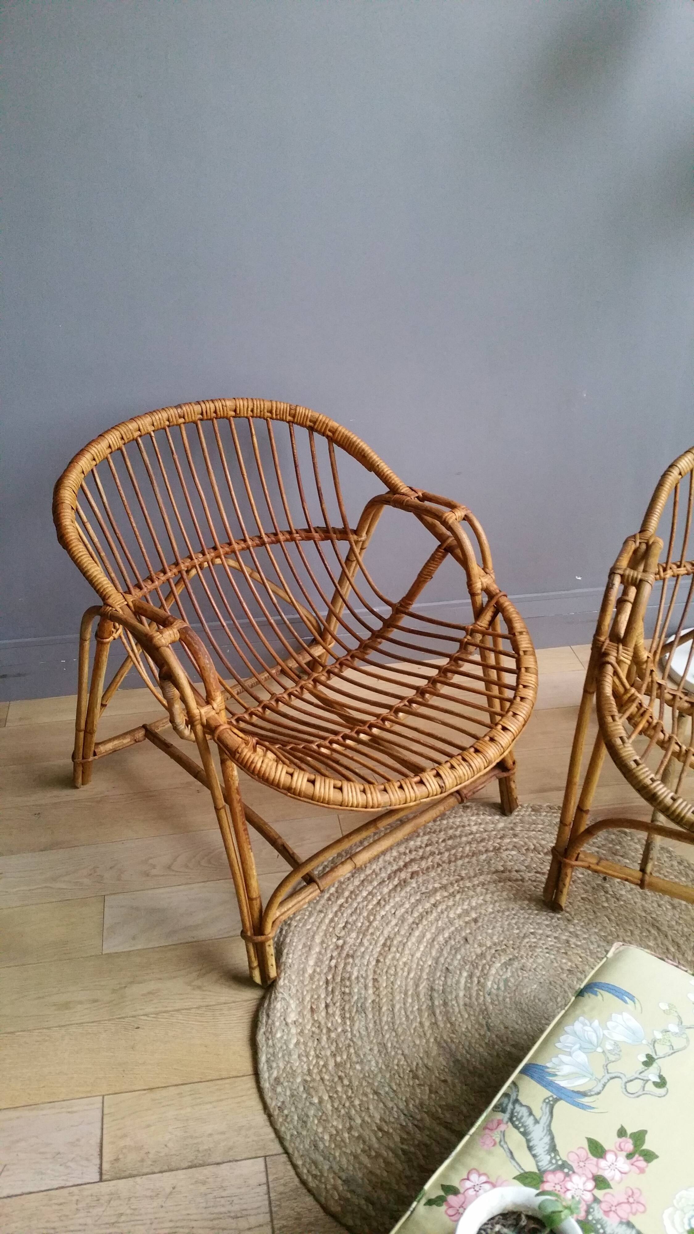 Pair of rattan basket armchairs
