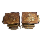 Pair of bedside tables in rosewood veneer on all sides. Louis XV style