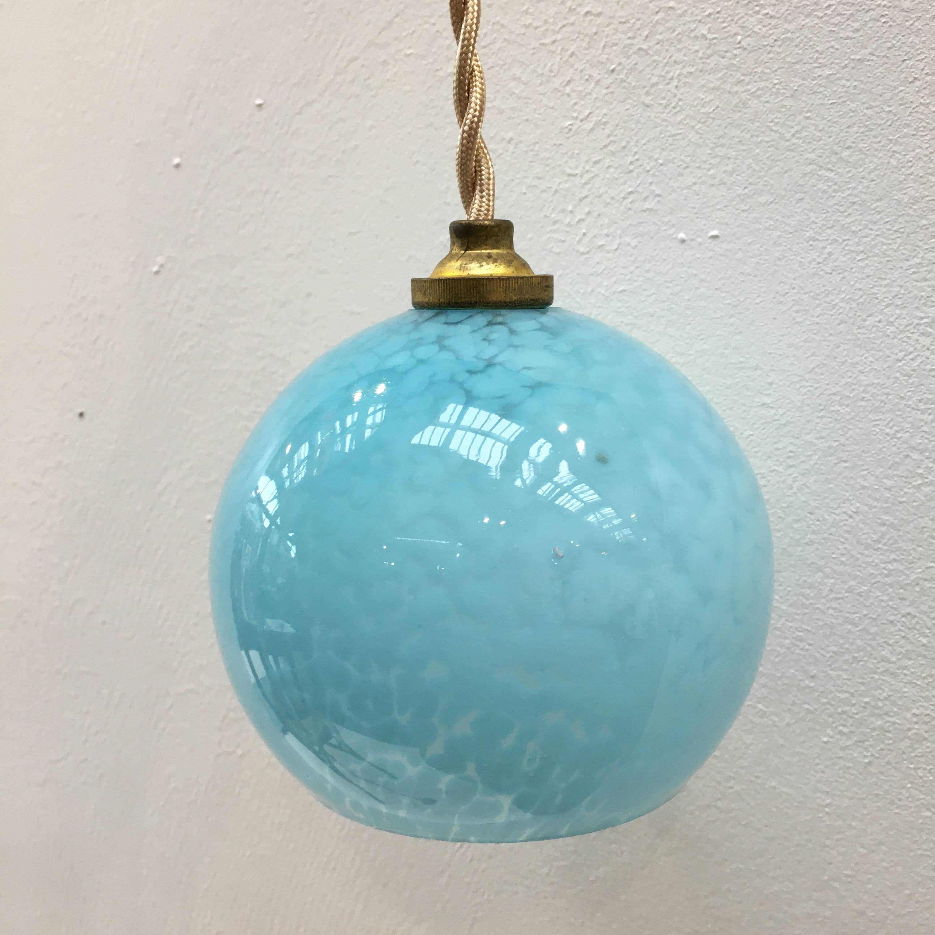 Lampe baladeuse art déco en verre de Clichy bleu